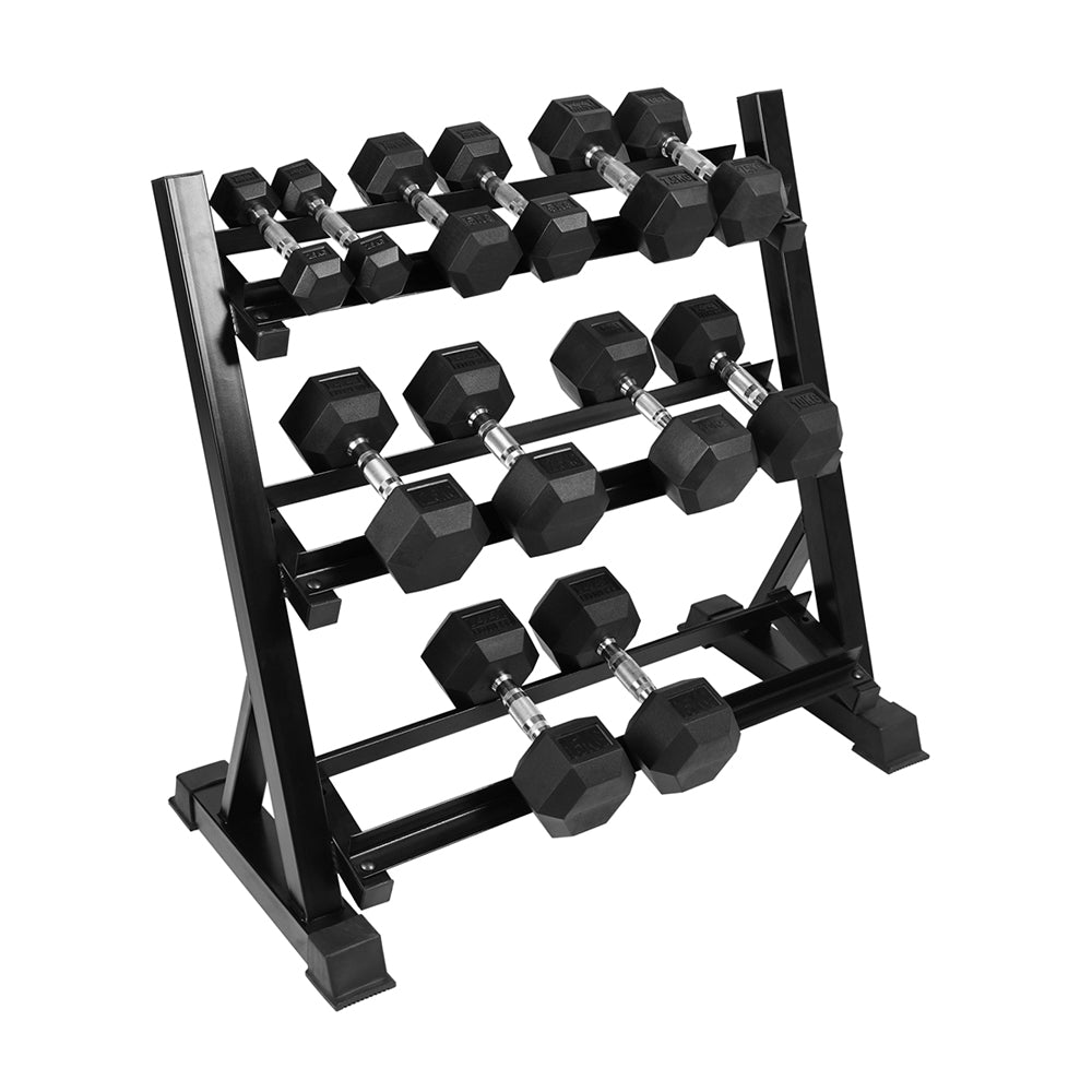 Hex Dumbbell Set 2.5 Kg To 15 KG (6 Pairs) With 3 Tier Dumbbell Rack