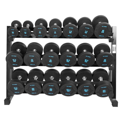 1441 Fitness PU Rubber Round Dumbbell Combo Set 2.5 Kg - 25 Kg (10 Pairs) with 3 Tier Rack 